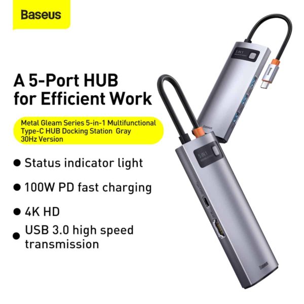 Baseus Metal Gleam Series 5-in-1 Multifunctional Type-C HUB Docking Station in kenya