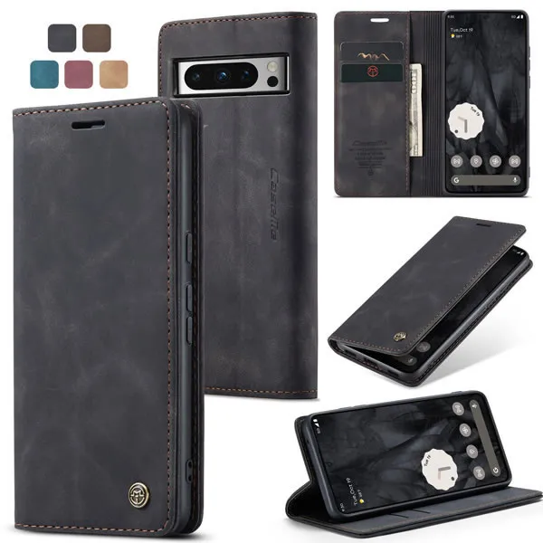 CaseMe Google Pixel 8 or 8A or 8 Pro Retro Flip Leather Wallet Case